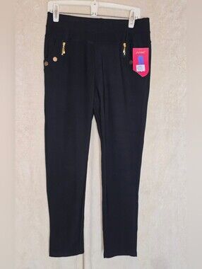 JVINI Black Pants Gold-toned Zipper Pocket Details Slim-Fit NWT Size XXL